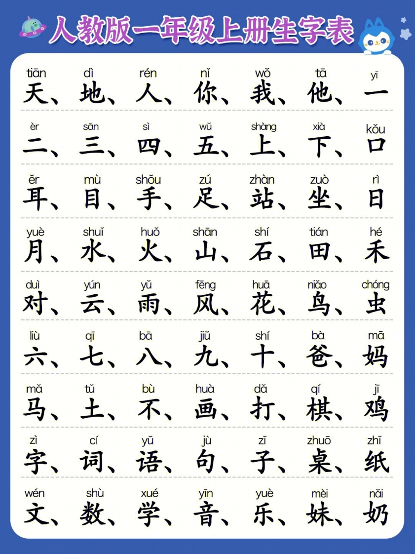 一年级上册必认300字-up211学习资料网